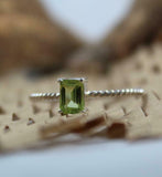 1ct Engagement Ring Emerald Cut Green Peridot Twist Solitaire 14k WhiteGold Over