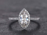 1.5ct Marquise Cut Diamond Halo Ring 14k White Gold Finish with Round Accents