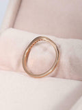 Curved Minimalist Wedding Ring Band 0.3ct Round Cut Diamond 14k Rose Gold Finish
