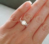 2ct Emerald Cut Diamond Engagement Ring Petite Round Accent 14k WhiteGold Finish