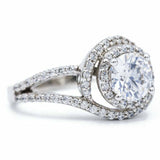 2.5ct Round Diamond Engagement Ring Split Shank Swirl Halo 14k White Gold Finish