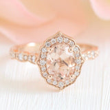 2.5ct Oval Simulated Morganite Halo Half Eternity Bridal Set 14k RoseGold Plated