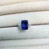 3ct Engagement Ring Cushion Cut Blue Sapphire Solitaire 14k White Gold Finish