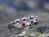 1Ct Princess Cut Pink Ruby And Diamond Wedding Band Ring 14K White Gold Finish
