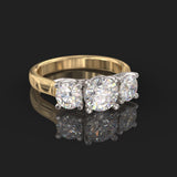 2.1ct Round Cut Moissanite Three Stone Engagement Ring 14k Yellow Gold Plated