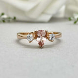 1ct Engagement Ring Pear Cut Peach Morganite Three Stone 14k Yellow Gold Finish