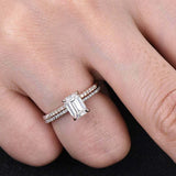 1.5ct Emerald Cut VVS1D Diamond Engagement Ring Bridal Set 14k Dual Gold Finish