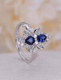 2.2ct Pear Cut Blue Sapphire Engagement Ring Floral Art Deco 14k White Gold Over