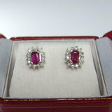 1.7ct Emerald Cut Pink Ruby Diamond Halo Stud Earrings 14k White Gold Finish