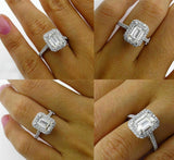 3ct Emerald Cut Diamond Halo Solitaire Engagement Ring 18K White Gold Finish