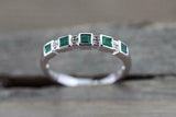 1ct Princess Cut Green Emerald Wedding Band 14k White Gold Finish Square Block