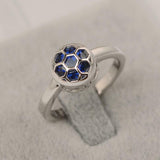 2.2ct Round Cut Blue Sapphire Engagement Ring Honeycomb 14k White Gold Finish