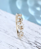 0.55ct Round Cut Moissanite Cluster Women Wedding Band 14k Yellow Gold Plated