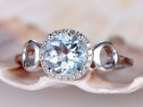 1.4ct Round Cut Blue Aquamarine Halo Engagement Ring 14k White Gold Finish