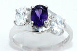 2.45ct Oval Purple Amethyst Swirl Trilogy Engagement Ring 14k White Gold Finish