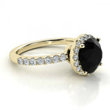 2ct Round Cut Black Diamond Halo Solitaire Engagement Ring 14k YellowGold Finish