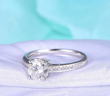 2ct Round Cut Diamond 4 Prong Solitaire with Accents Ring 18k White Gold Finish