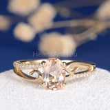 1ct Oval Cut Simulated Peach Morganite Split Shank Ring 14k Yellow Gold Plated