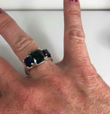 2.3ct Engagement Ring Radiant Cut Emerald Sapphire Trilogy 14k White Gold Finish