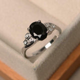 2ct Engagement Ring Oval Cut Black Diamond Hexagon Shank 14k White Gold Finish