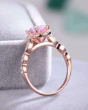 3Ct Oval Cut Pink Sapphire Diamond Halo Engagement Ring 14K Rose Gold Finish