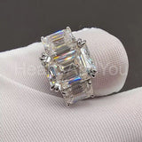2.2ct Emerald Simulated Diamond Three Stone Engagement Ring 14k WhiteGold Plated
