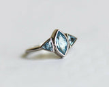 1.7ct Marquise Cut Blue Aquamarine Engagement Ring Trilogy 14k White Gold Finish