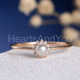 0.5ct Round Cut Simulated Diamond Dainty Halo Pearl Ring 14k Yellow Gold Plated