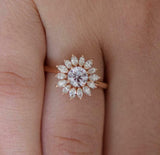 1.5ct Round Cut VVS1D Diamond Engagement Ring Flower 14k Rose Gold Finish