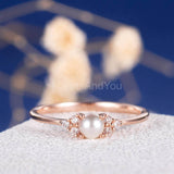 0.5ct Round Simulated Diamond Cluster Pearl Engagement Ring 14k Rose Gold Plated