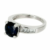 2ct Round Cut Blue Sapphire Engagement Ring Diamond Accents 14k White Gold Over