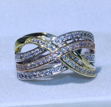 2ct Round Diamond Wedding Ring Band 14k Tricolor Gold Finish Infinity Eternity