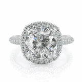 5Ct Cushion Cut DVVS1 Diamond Accent Gatsby Engagement Ring 14K White Gold Over