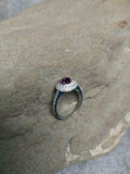 1.7ct Engagement Ring Round Cut Pink Ruby Dual Halo 14k White Gold Finish