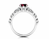 2ct Round Cut Red Garnet Flower Solitaire with Accent Ring 14k White Gold Finish
