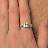 2.4ct Princess Cut Blue Aquamarine Solitaire with Accent Ring 14k WhiteGold Over