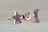 0.3ct Round Cut Purple Amethyst Star and Moon Stud Earrings 14k Rose Gold Finish