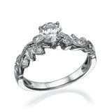 2ct Round Cut Diamond Floral Leaf Solitaire with Accent Ring 14k White Gold Over