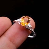 0.45ct Oval Cut Yellow Citrine Trilogy Split Shank Ring 14k White Gold Finish