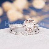 2ct Round Cut Simulated Peach Morganite Flower Bridal Set 14k Rose Gold Plated