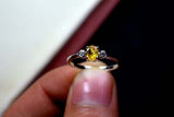 0.3ct Engagement Ring Oval Cut Yellow Sapphire Three Stone 14k White Gold Finish