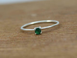 0.4ct Engagement Ring Round Cut Emerald Solitaire Minimalist 14k White Gold Over