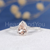 1.2ct Pear Cut Simulated Morganite Halo Engagement Ring 14k Rose Gold Plated