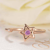 0.5ct Round Pink Sapphire Open Star Minimalist Engagement Ring 14k RoseGold Over