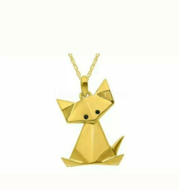 0.1ct Round Simulated Black Diamond Origami Cat Pendant 14k Gold Plated NO CHAIN