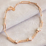 1.5ct Round Cut Moissanite Paperclip Link Chain Bracelet 14k White Gold Plated