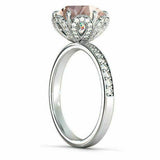 2ct Round Cut Peach Morganite Floral Women Engagement Ring 14k White Gold Over