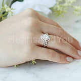 2.3ct Oval Simulated Diamond Dual Halo Milgrain Bridal Set 14K White Gold Plated