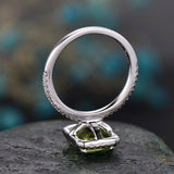 2Ct Emerald Cut Green Peridot Halo Solitaire Engagement Ring 18K White Gold Over