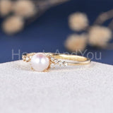0.3ct Round Cut Simulated Diamond Petite Pearl Women Ring 14k White Gold Plated